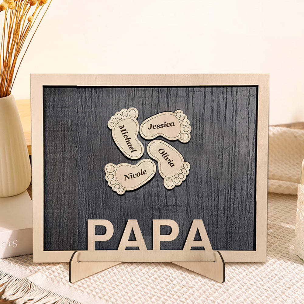 Personalized Footprint Wooden Plaques Decor with Kids Names For Dad Grandpa Decor Plaque - auphotoblanket
