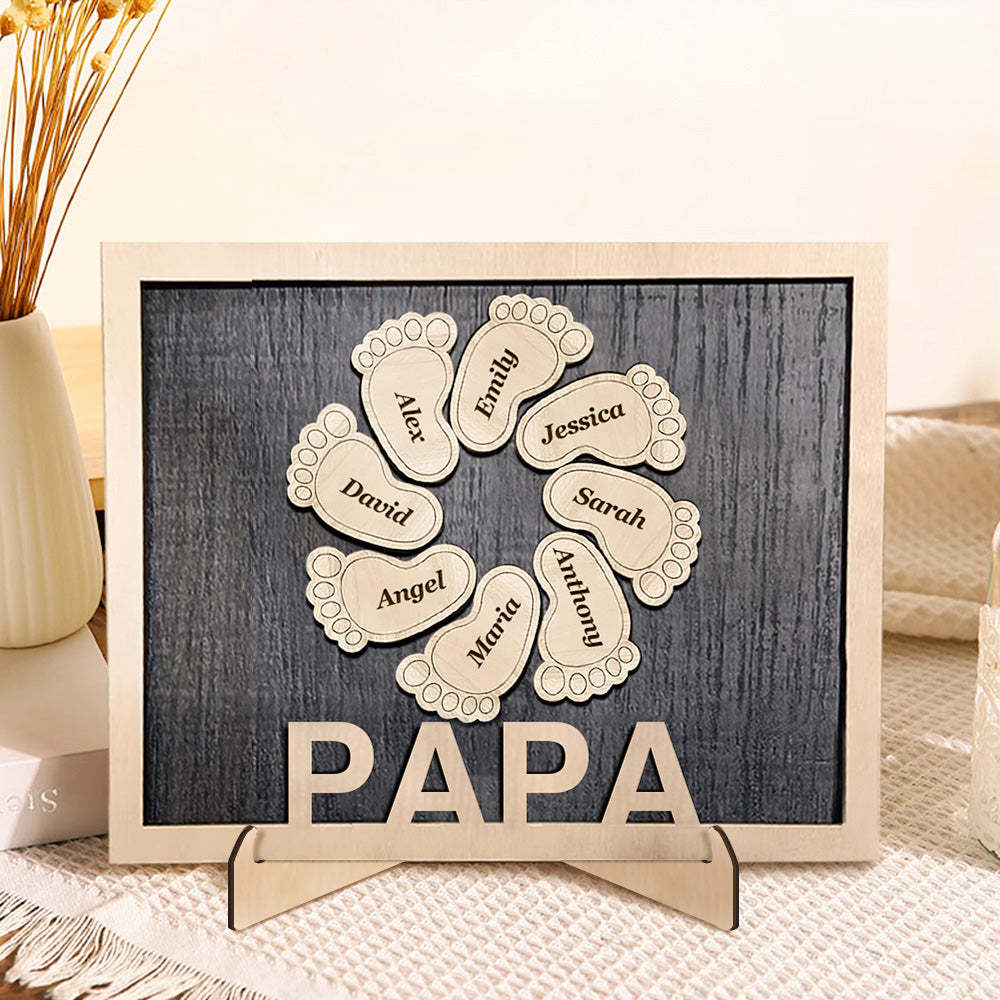 Personalized Footprint Wooden Plaques Decor with Kids Names For Dad Grandpa Decor Plaque - auphotoblanket