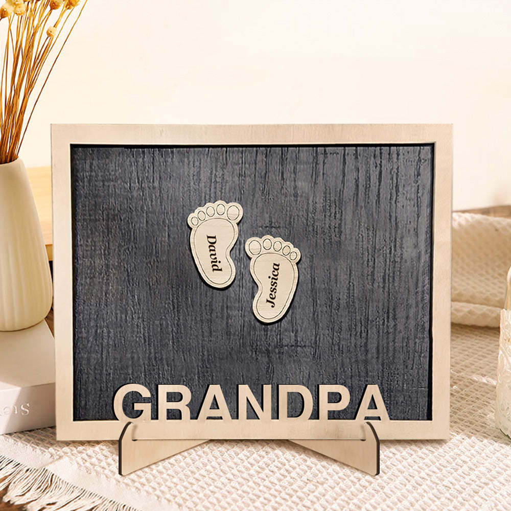 Personalized Footprint Wooden Plaques Decor with Kids Names For Dad Grandpa Decor Plaque - auphotoblanket