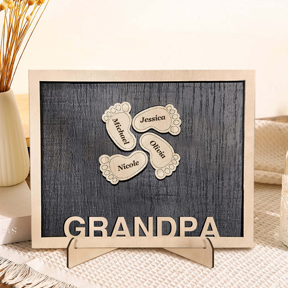 Personalized Footprint Wooden Plaques Decor with Kids Names For Dad Grandpa Decor Plaque - auphotoblanket