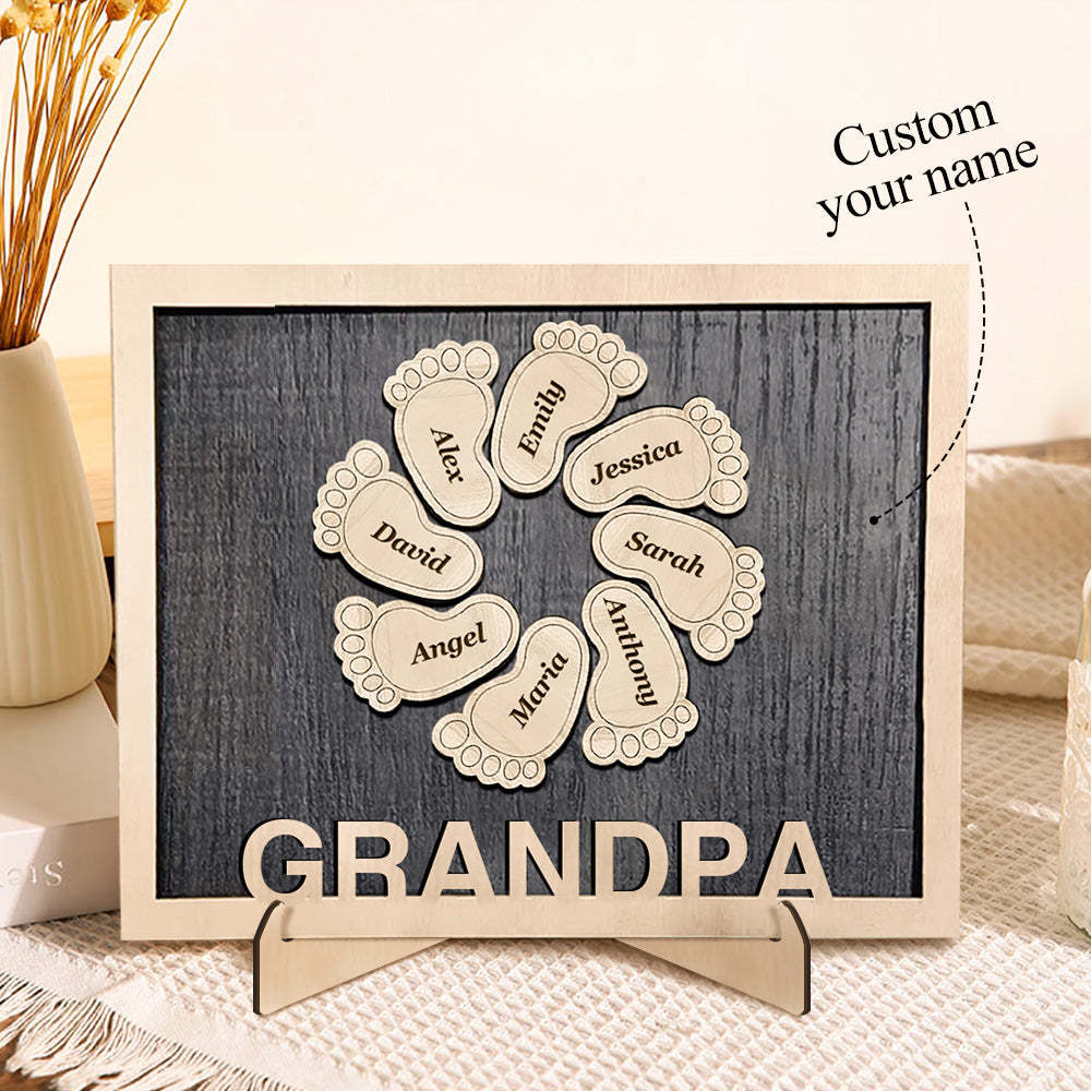 Personalized Footprint Wooden Plaques Decor with Kids Names For Dad Grandpa Decor Plaque - auphotoblanket