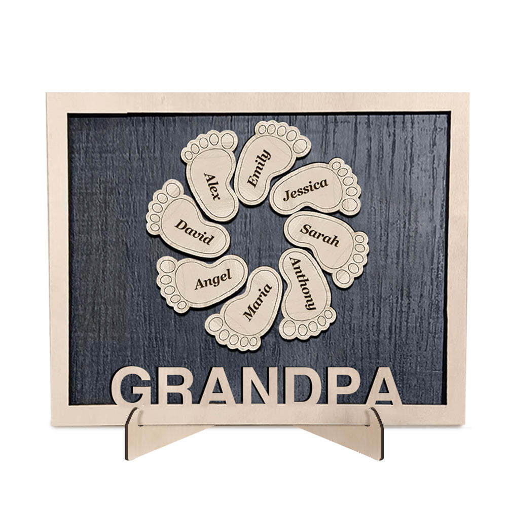 Personalized Footprint Wooden Plaques Decor with Kids Names For Dad Grandpa Decor Plaque - auphotoblanket