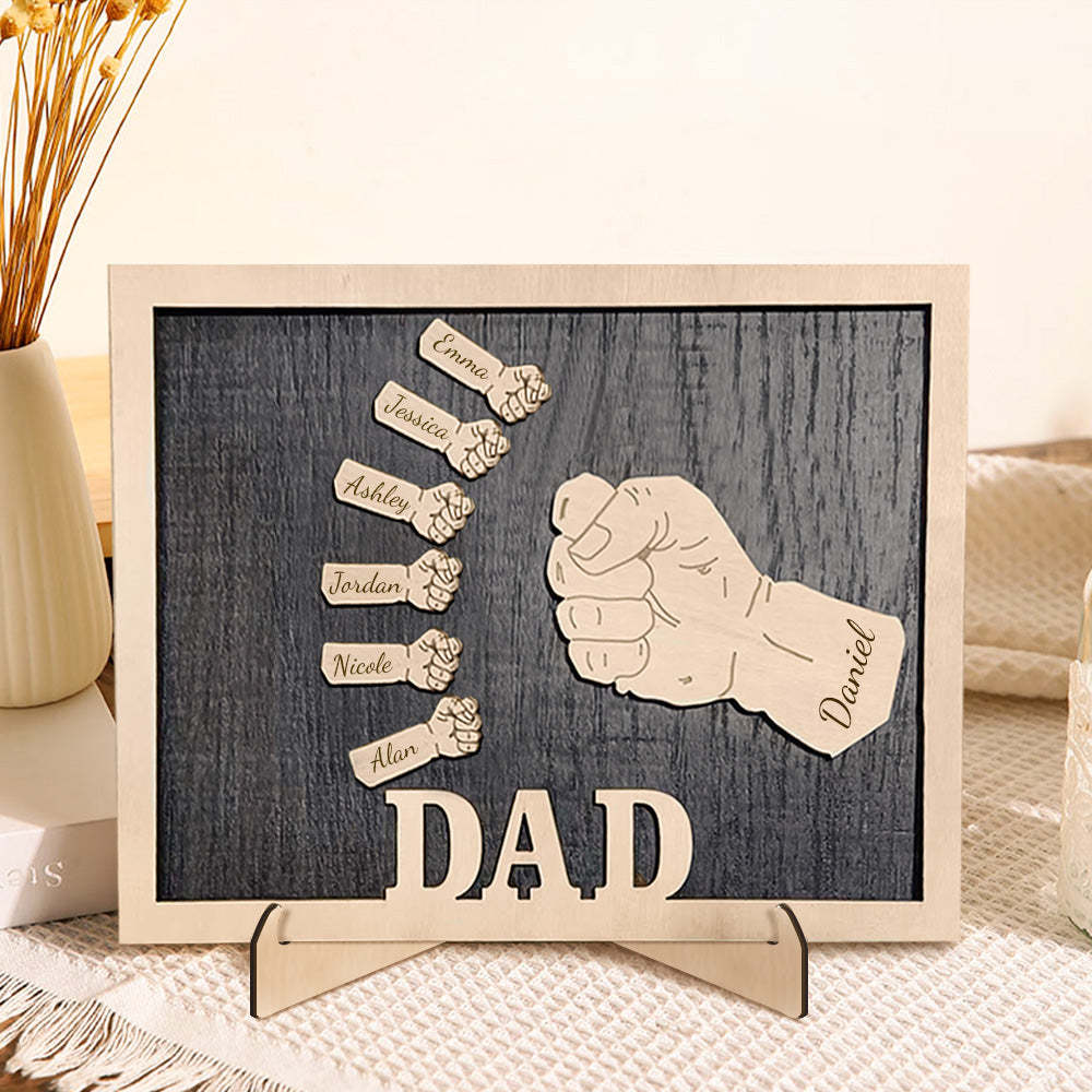 Personalized Fists Father's Day Wooden Plaques Decor Sign Family Names Desk Plaque for Father - auphotoblanket