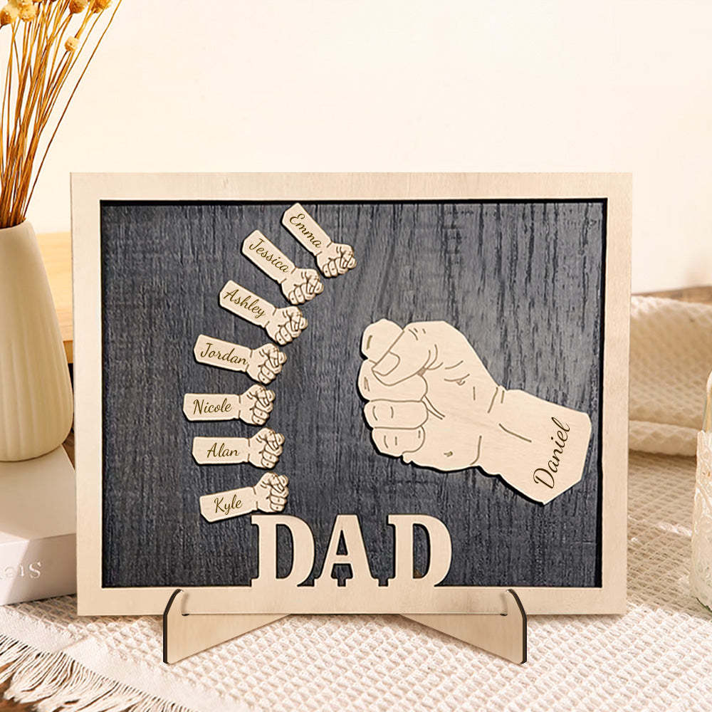Personalized Fists Father's Day Wooden Plaques Decor Sign Family Names Desk Plaque for Father - auphotoblanket