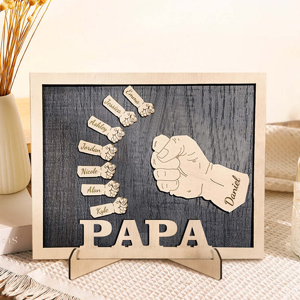 Personalized Fists Father's Day Wooden Plaques Decor Sign Family Names Desk Plaque for Father - auphotoblanket