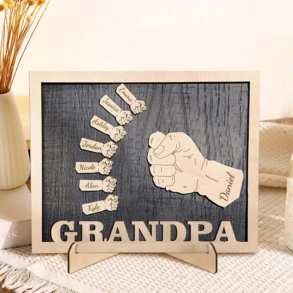 Personalized Fists Father's Day Wooden Plaques Decor Sign Family Names Desk Plaque for Father - auphotoblanket