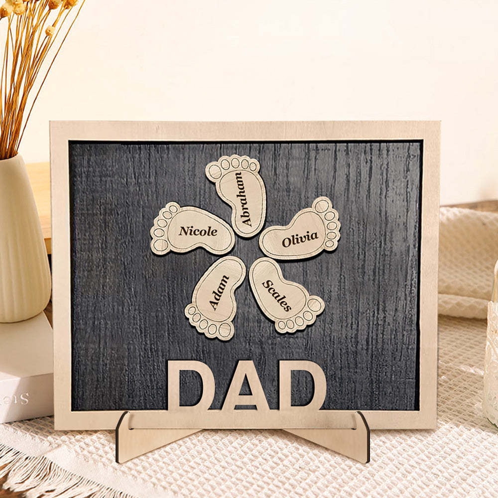 Personalized Footprint Wooden Plaques Decor with Kids Names For Dad Grandpa Decor Plaque - auphotoblanket