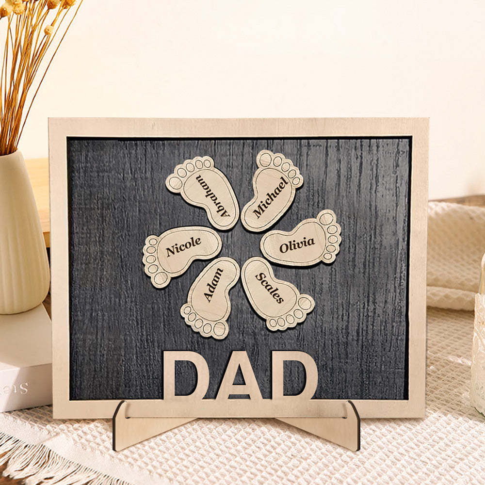 Personalized Footprint Wooden Plaques Decor with Kids Names For Dad Grandpa Decor Plaque - auphotoblanket