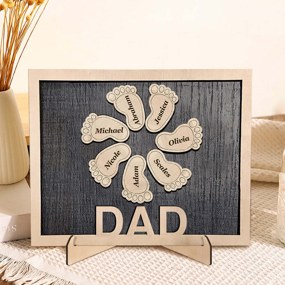 Personalized Footprint Wooden Plaques Decor with Kids Names For Dad Grandpa Decor Plaque - auphotoblanket