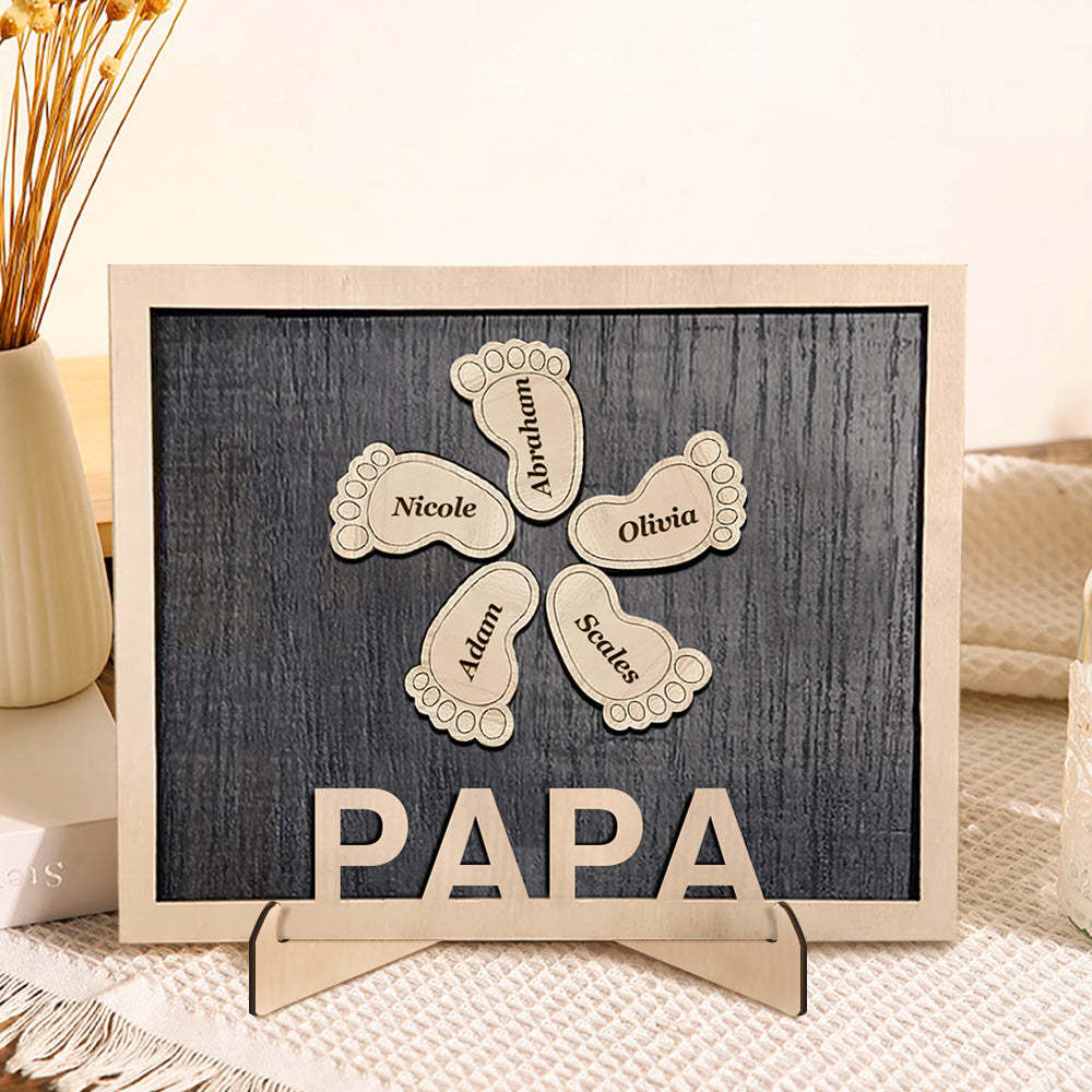Personalized Footprint Wooden Plaques Decor with Kids Names For Dad Grandpa Decor Plaque - auphotoblanket