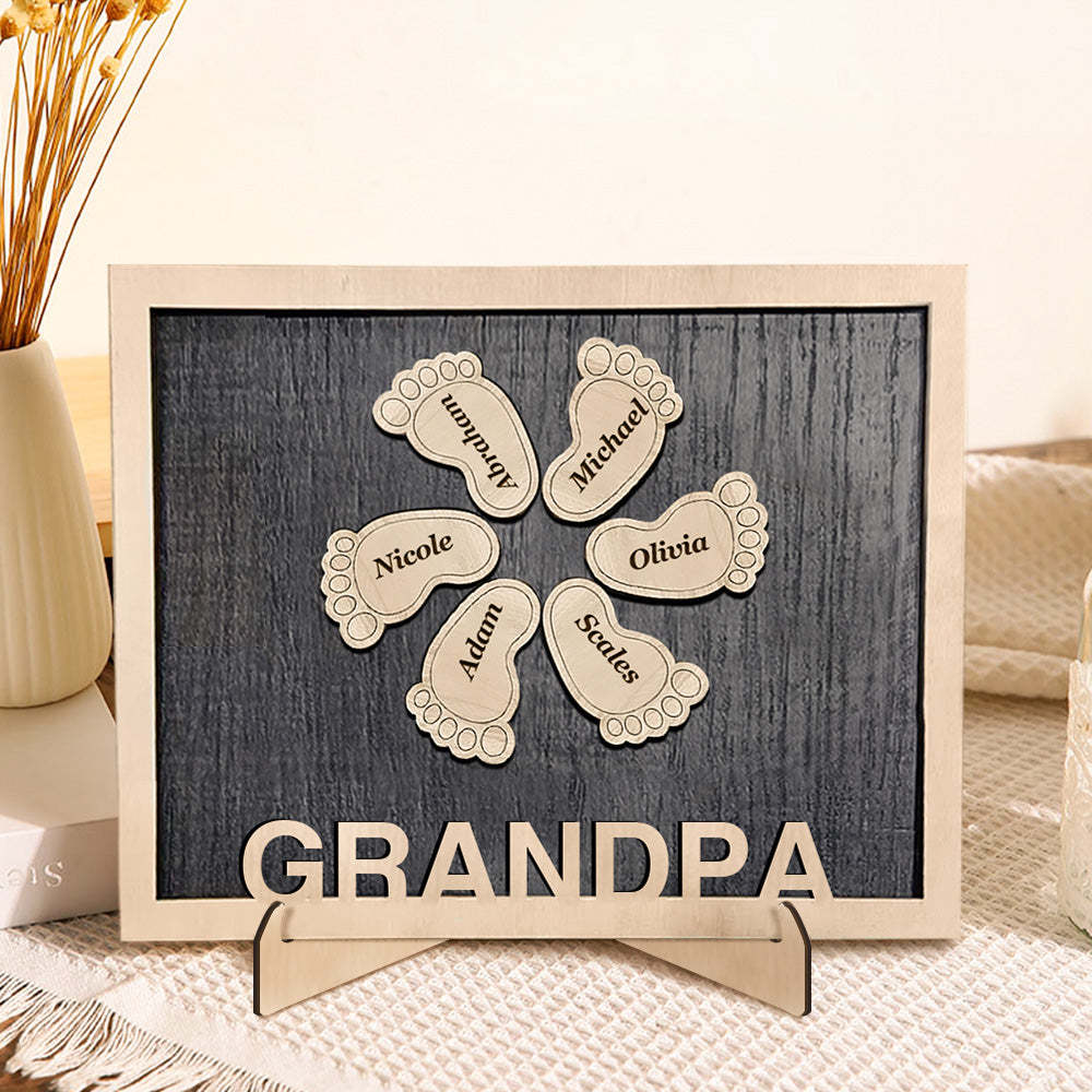 Personalized Footprint Wooden Plaques Decor with Kids Names For Dad Grandpa Decor Plaque - auphotoblanket