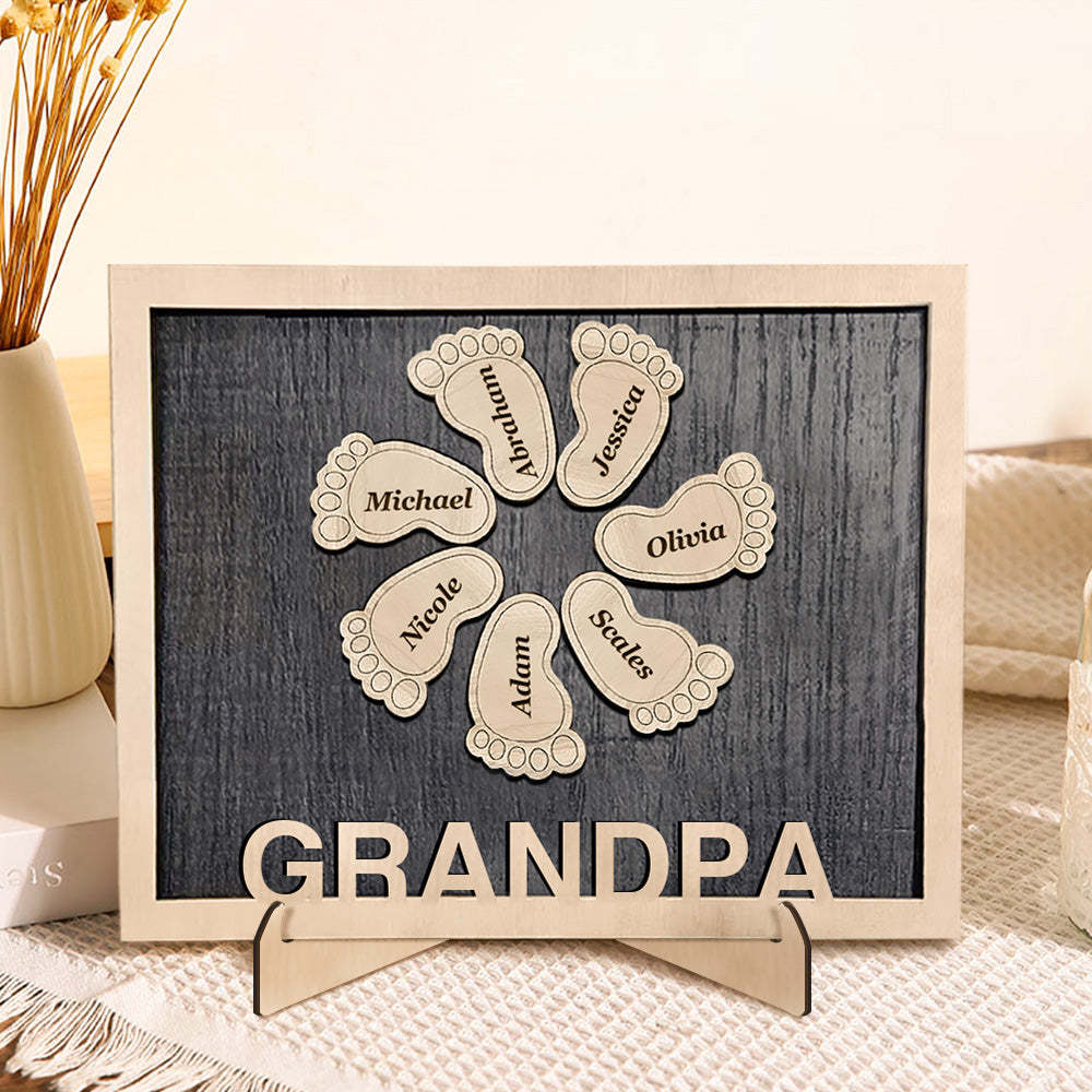 Personalized Footprint Wooden Plaques Decor with Kids Names For Dad Grandpa Decor Plaque - auphotoblanket