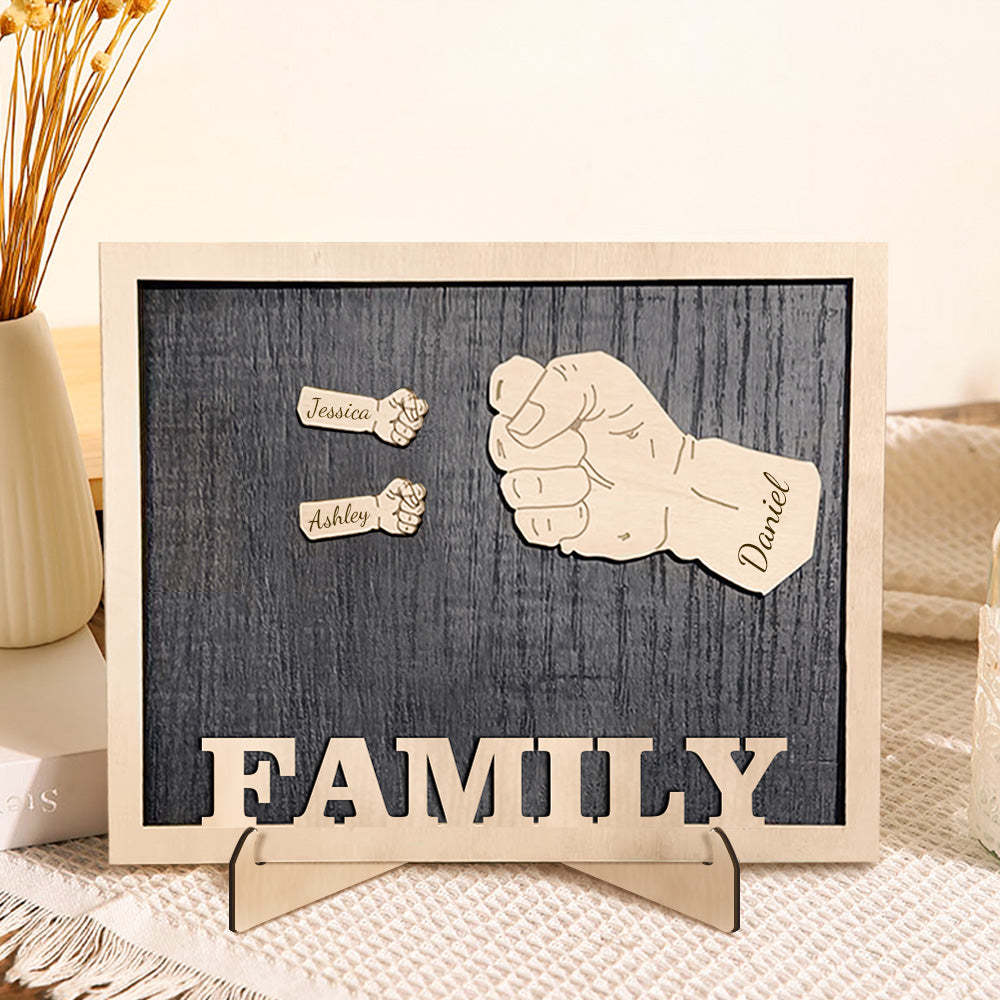 Personalized Fists Wooden Plaques Decor Sign Family Names Desk Plaque Gifts for Family - auphotoblanket