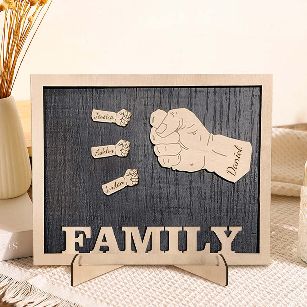 Personalized Fists Wooden Plaques Decor Sign Family Names Desk Plaque Gifts for Family - auphotoblanket