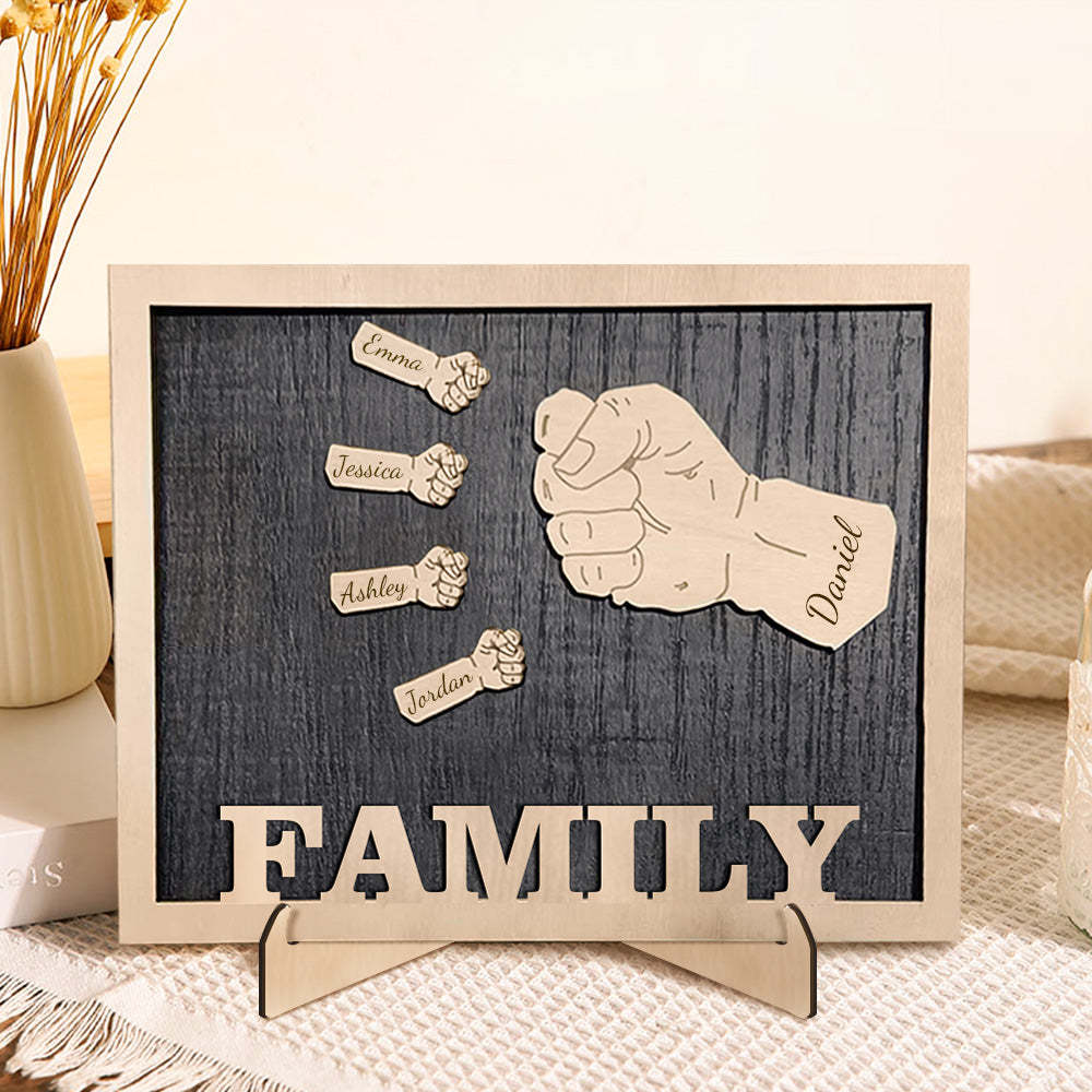 Personalized Fists Wooden Plaques Decor Sign Family Names Desk Plaque Gifts for Family - auphotoblanket