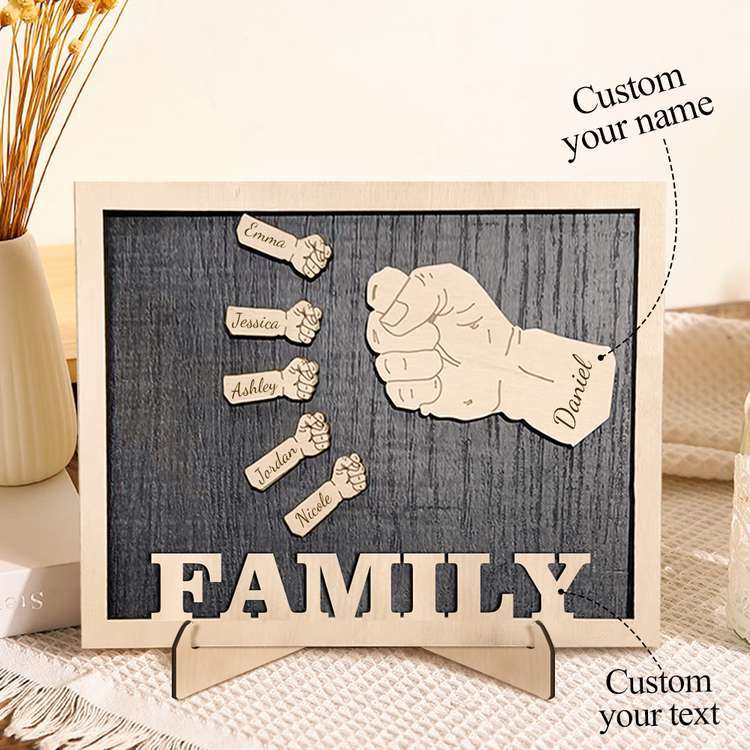 Personalized Fists Wooden Plaques Decor Sign Family Names Desk Plaque Gifts for Family - auphotoblanket