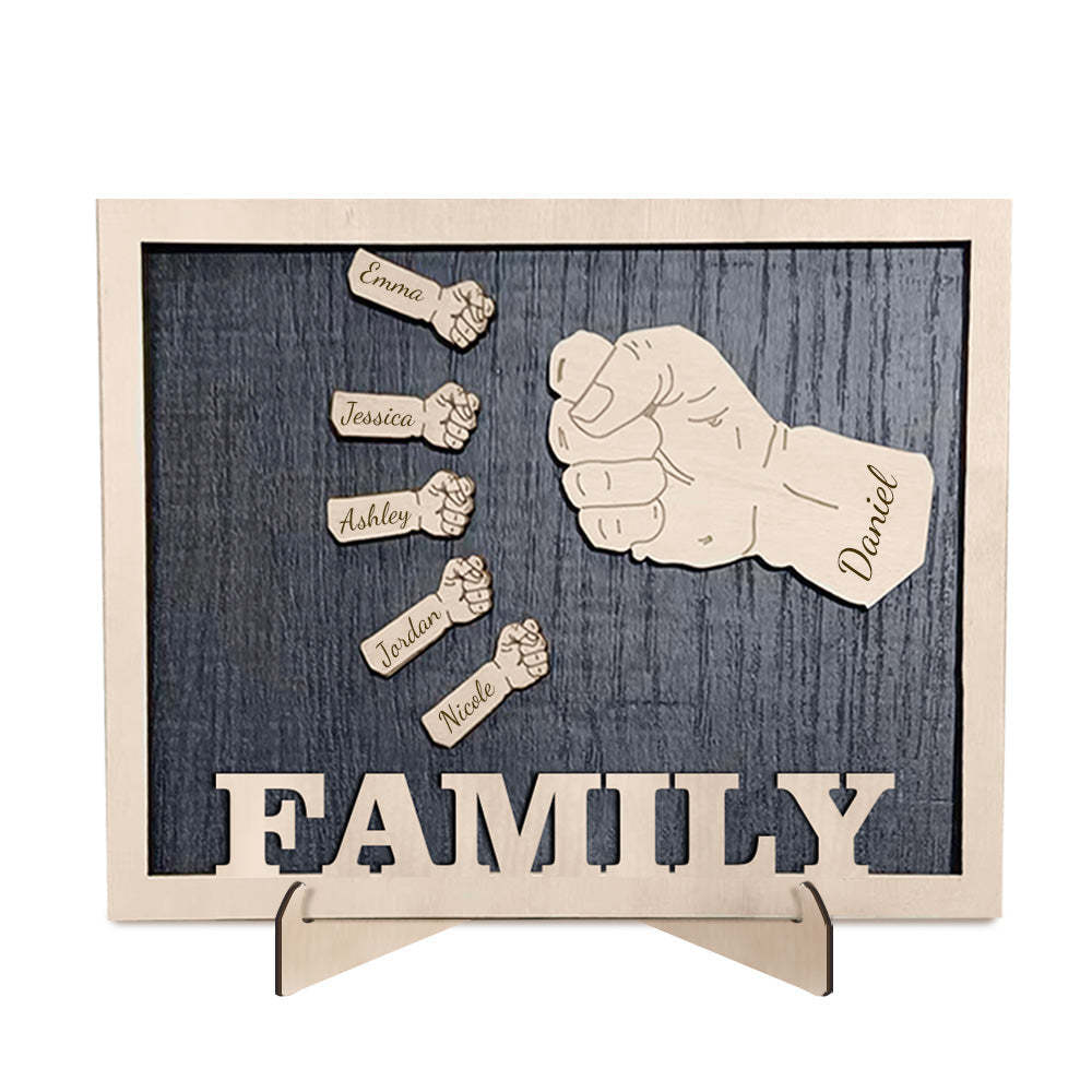 Personalized Fists Wooden Plaques Decor Sign Family Names Desk Plaque Gifts for Family - auphotoblanket