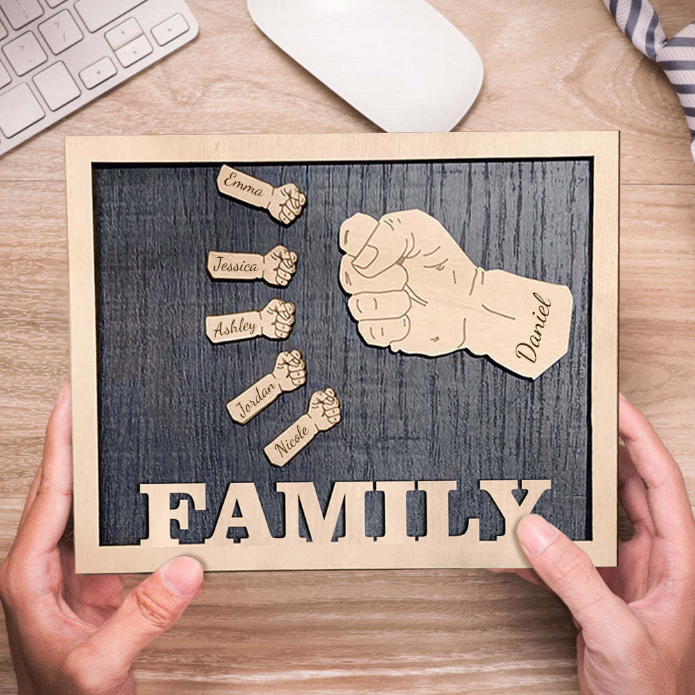 Personalized Fists Wooden Plaques Decor Sign Family Names Desk Plaque Gifts for Family - auphotoblanket