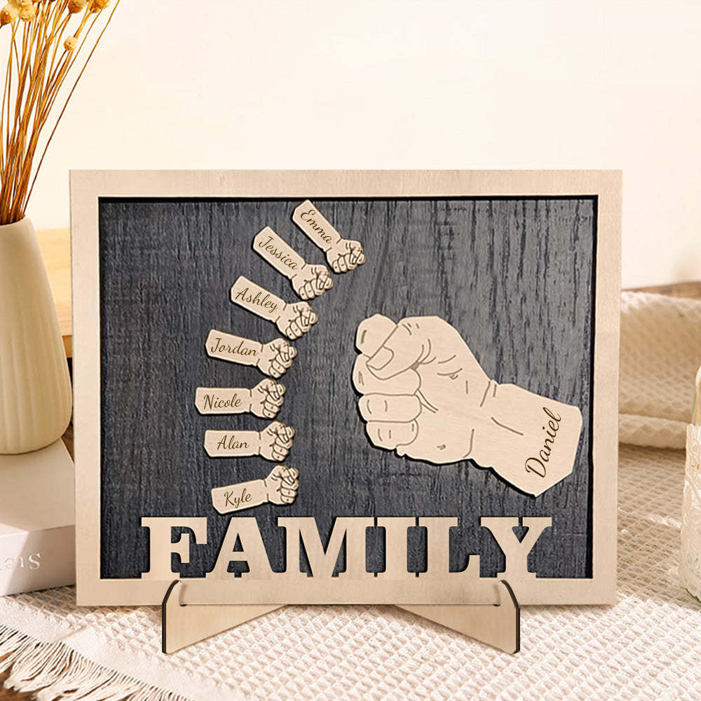 Personalized Fists Wooden Plaques Decor Sign Family Names Desk Plaque Gifts for Family - auphotoblanket