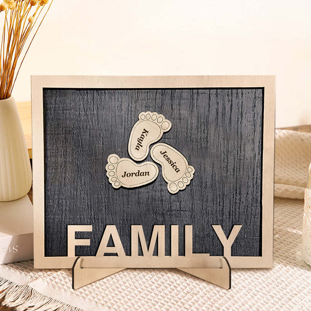 Personalized Footprint Wooden Plaques Decor Sign Family Names Desk Plaque Gifts for Family - auphotoblanket