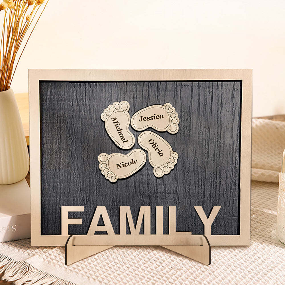 Personalized Footprint Wooden Plaques Decor Sign Family Names Desk Plaque Gifts for Family - auphotoblanket