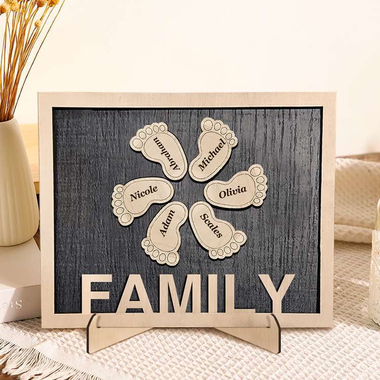 Personalized Footprint Wooden Plaques Decor Sign Family Names Desk Plaque Gifts for Family - auphotoblanket