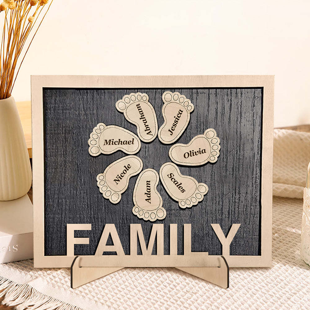 Personalized Footprint Wooden Plaques Decor Sign Family Names Desk Plaque Gifts for Family - auphotoblanket
