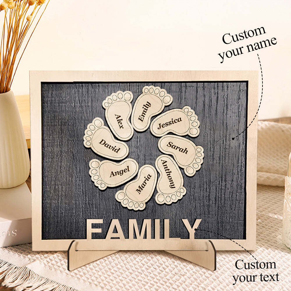 Personalized Footprint Wooden Plaques Decor Sign Family Names Desk Plaque Gifts for Family - auphotoblanket