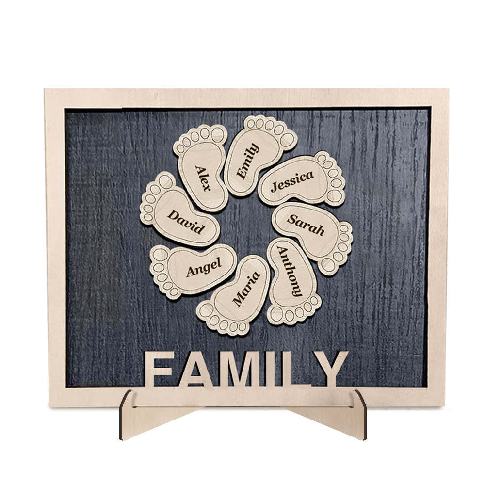 Personalized Footprint Wooden Plaques Decor Sign Family Names Desk Plaque Gifts for Family - auphotoblanket