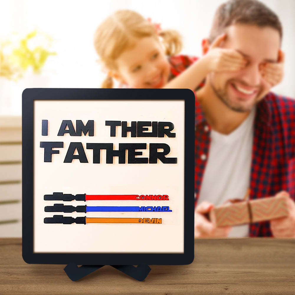Personalized Light Saber I Am Their Father Wooden Sign  Gift for Father - auphotoblanket
