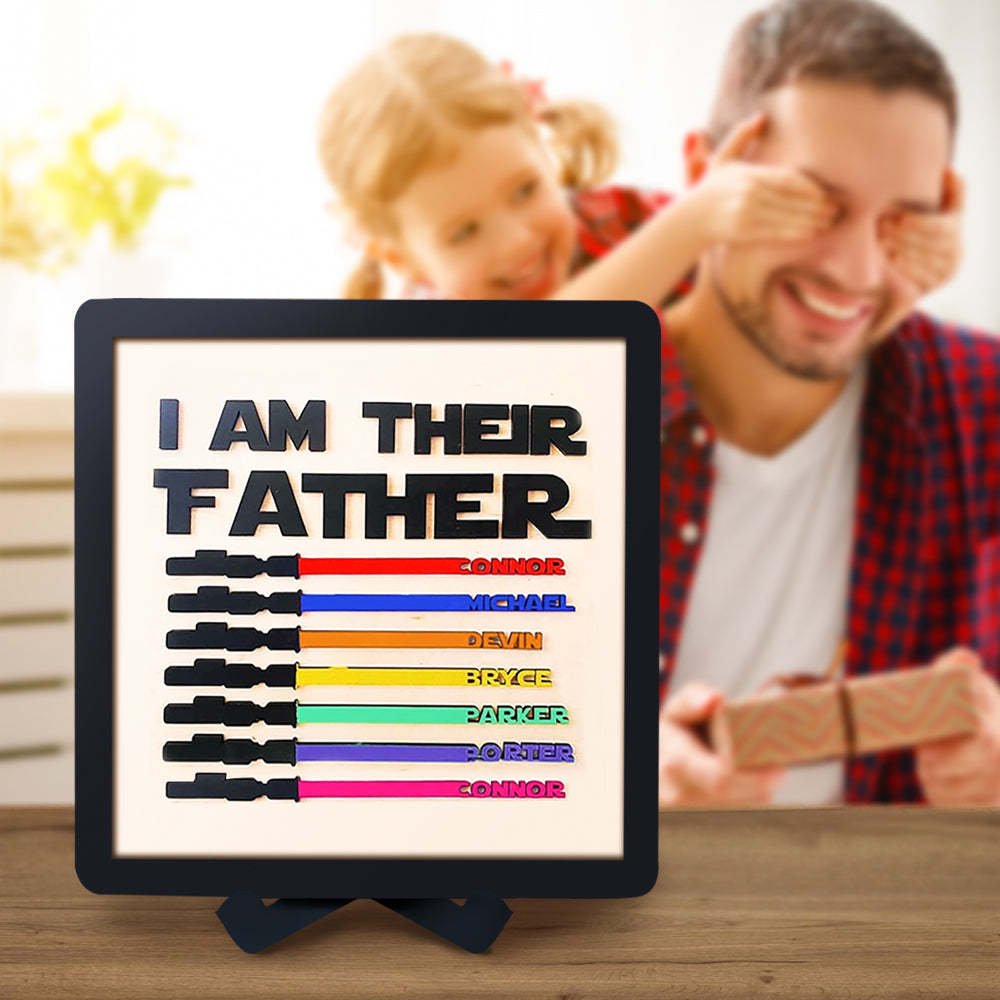 Personalized Light Saber I Am Their Father Wooden Sign  Gift for Father - auphotoblanket