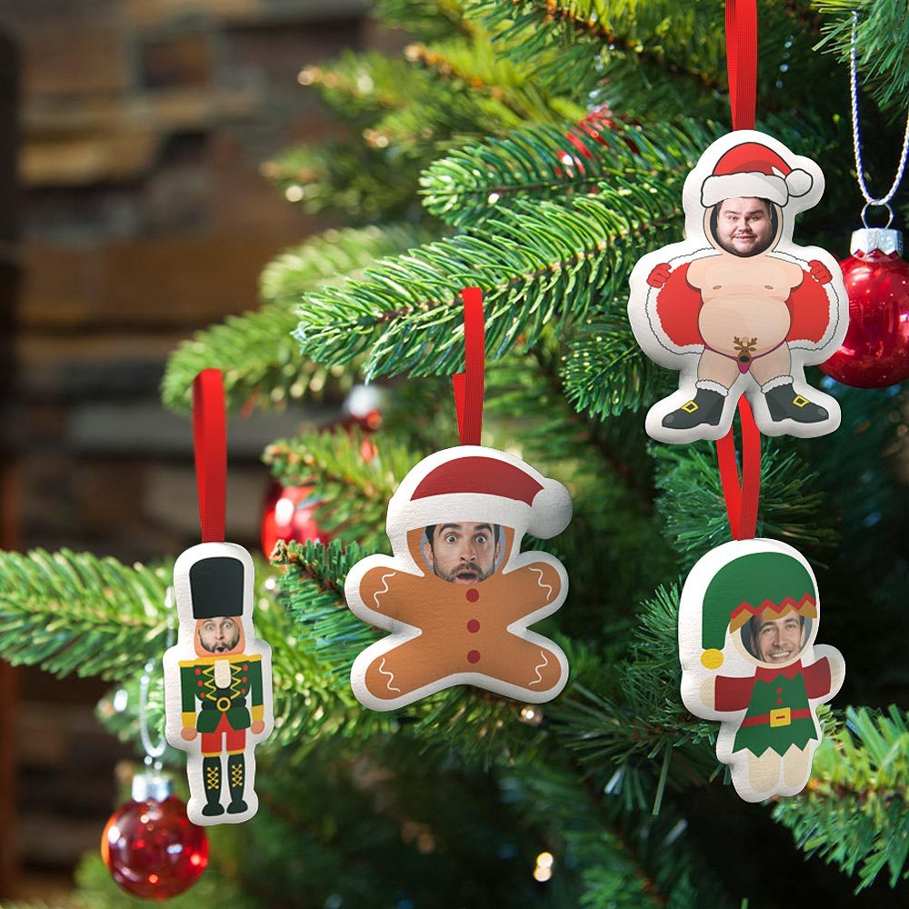 Custom Xmas Hanging Decorations Personalized Face Christmas Hanging Decoration Santa And Elf Hanging Decoration - auphotoblanket