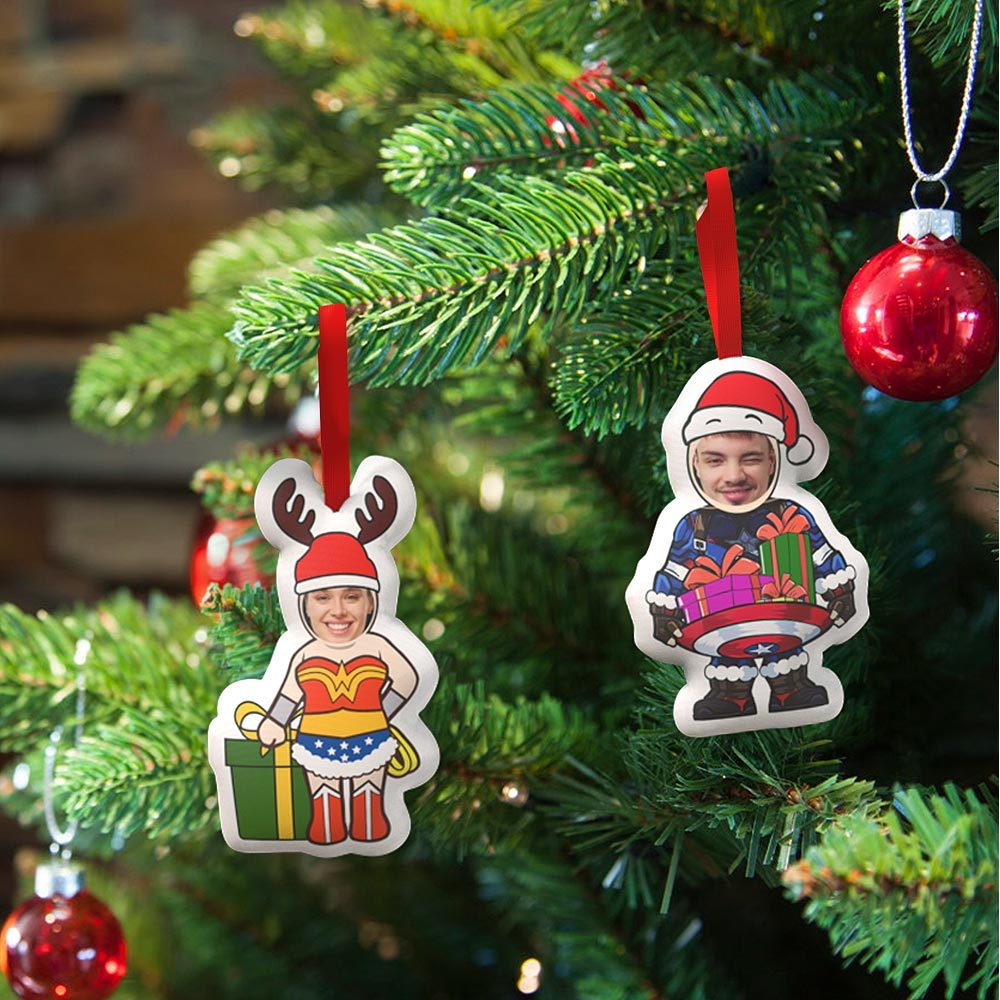 Custom Super Hero Decorations Personalized Captain And Wonder Woman Christmas Hanging Decoration - auphotoblanket