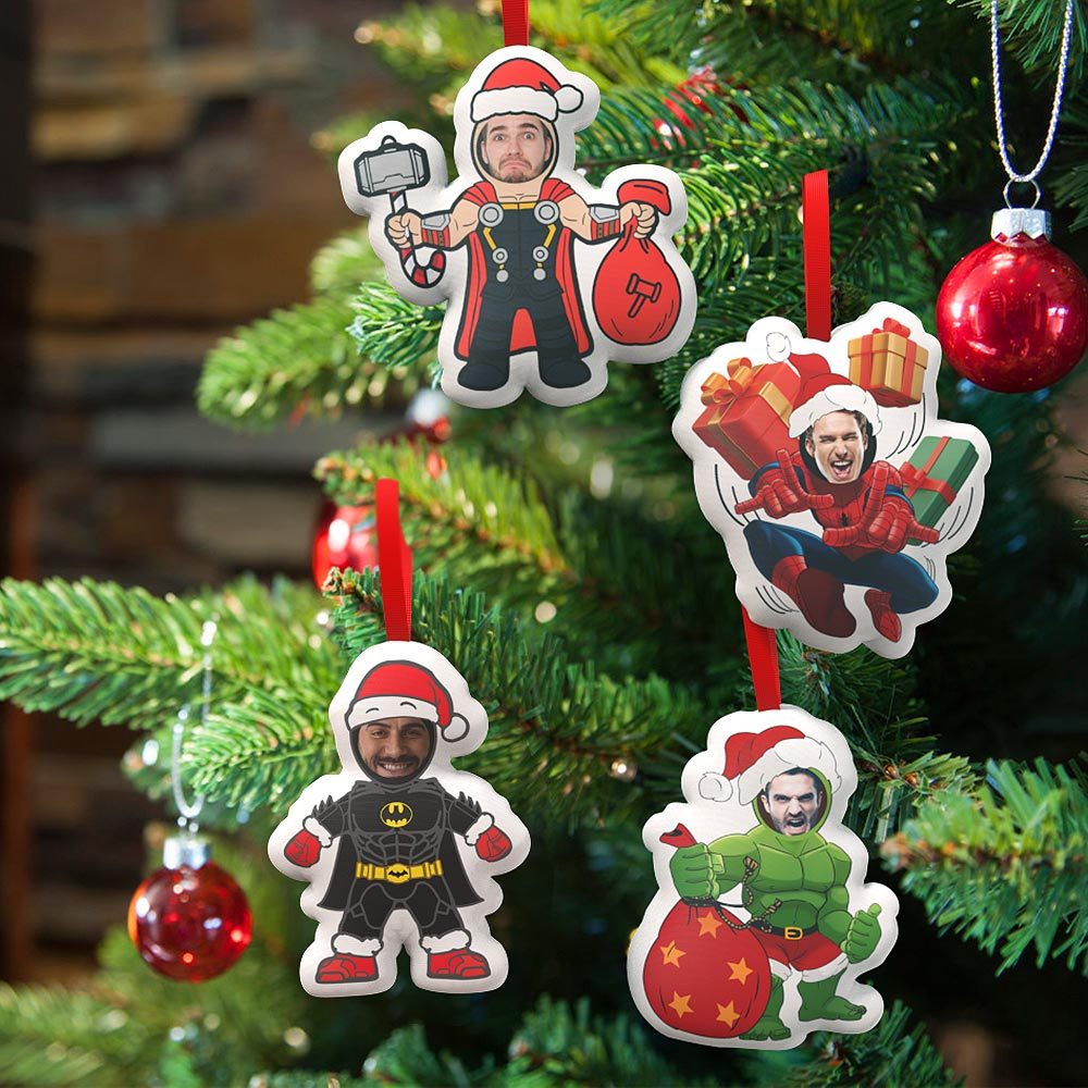Custom Super Hero Decorations Personalized Face Christmas Hanging Decoration Superhero Decor Set - auphotoblanket