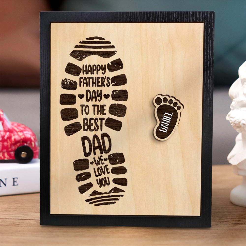 Personalized Footprints Wooden Frame Custom Family Member Names Father