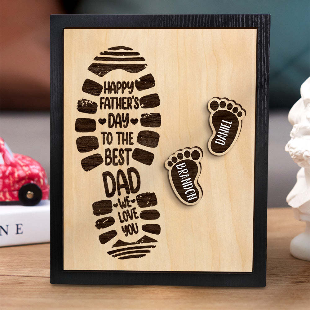 Personalized Footprints Wooden Frame Custom Family Member Names Father's Day Gift - auphotoblanket