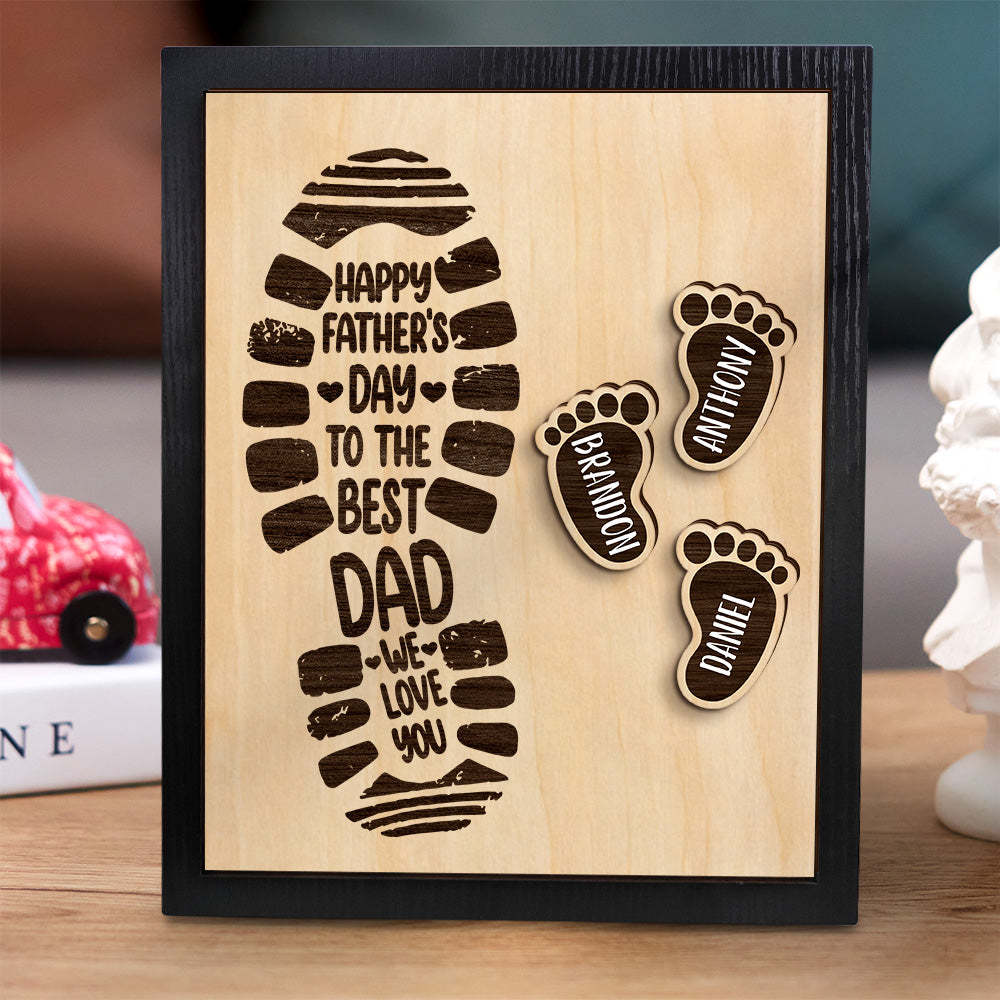 Personalized Footprints Wooden Frame Custom Family Member Names Father's Day Gift - auphotoblanket