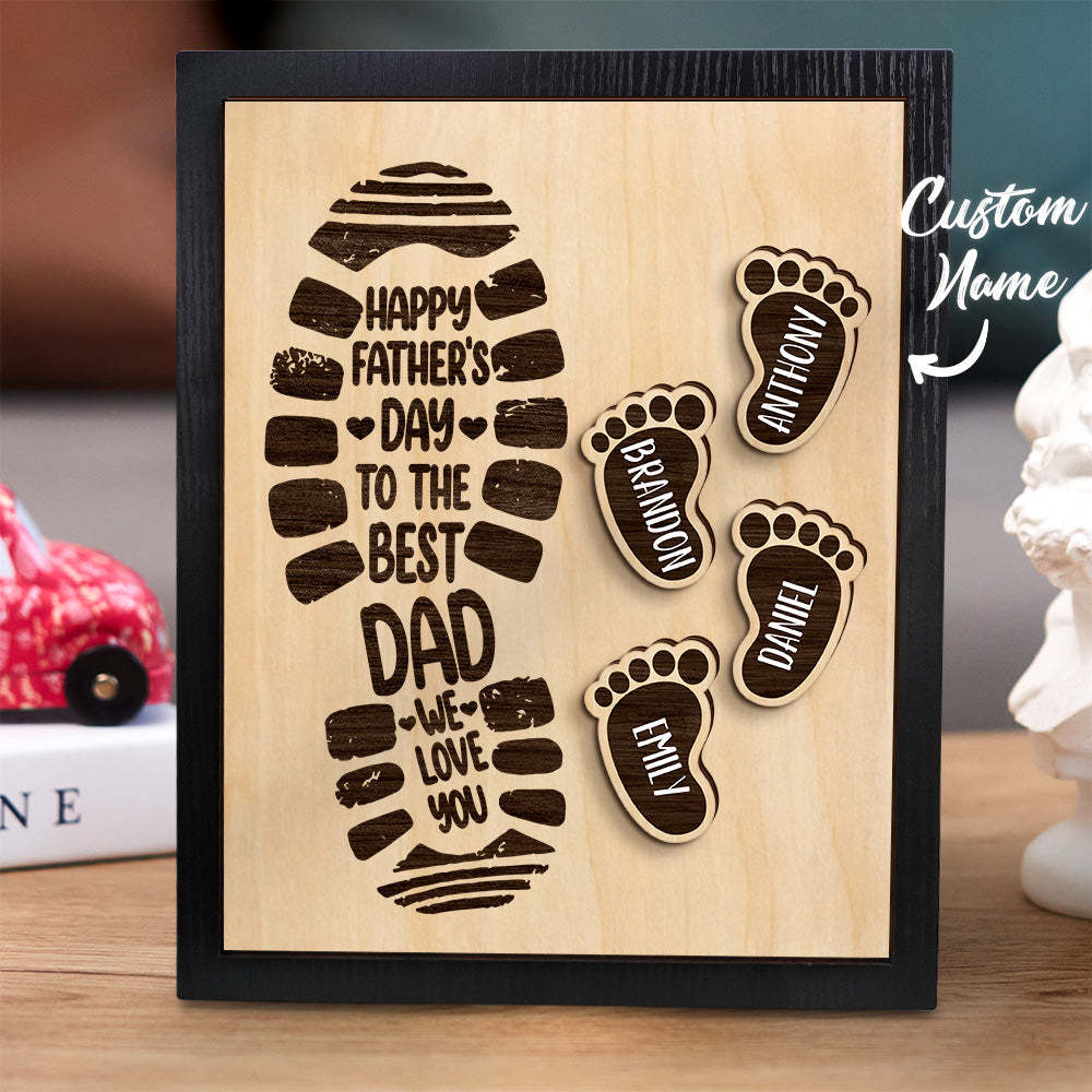 Personalized Footprints Wooden Frame Custom Family Member Names Father's Day Gift - auphotoblanket