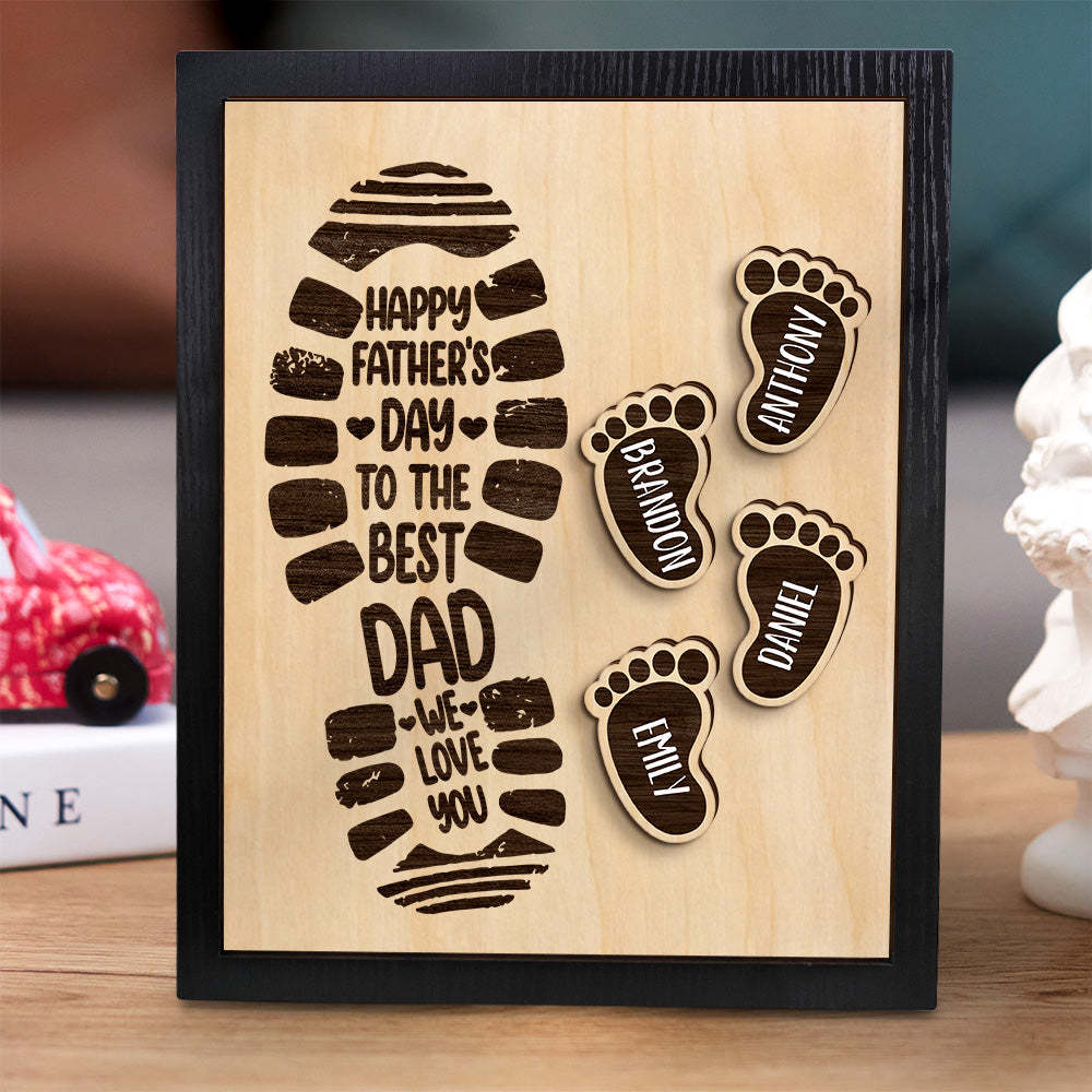 Personalized Footprints Wooden Frame Custom Family Member Names Father's Day Gift - auphotoblanket