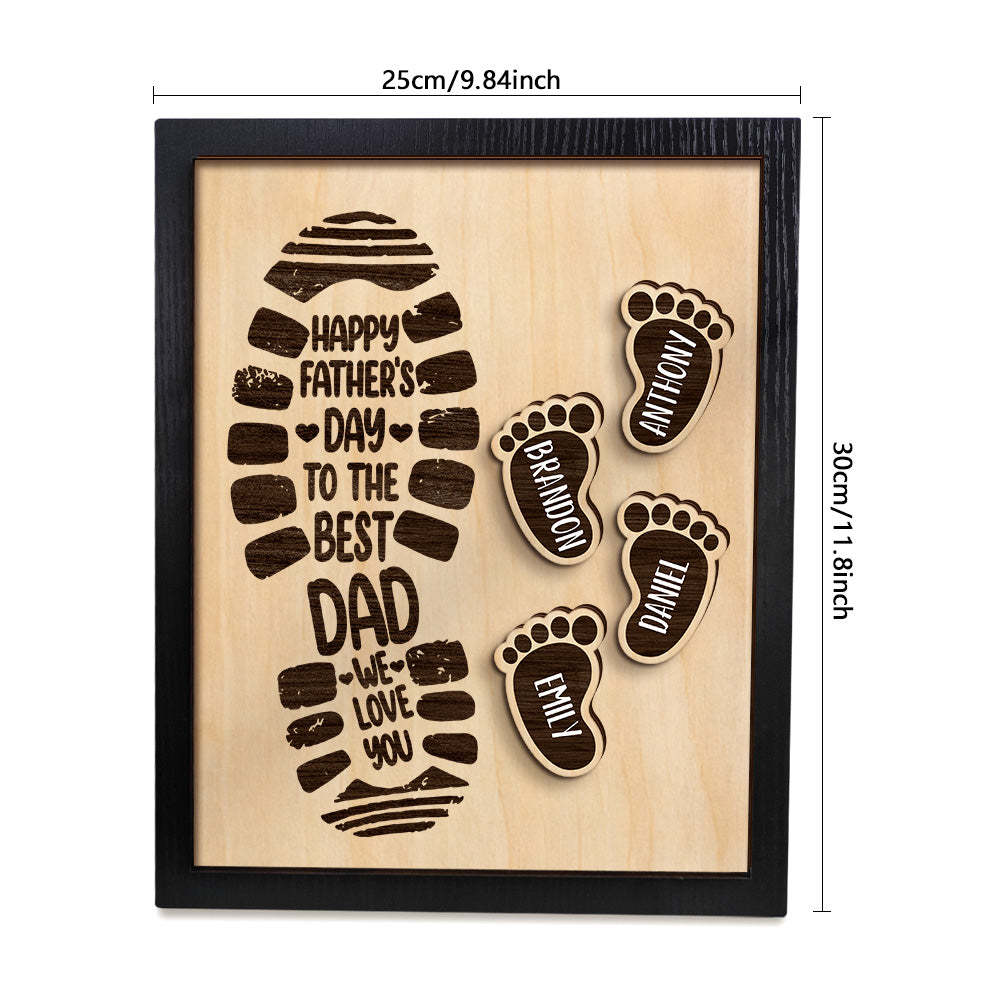 Personalized Footprints Wooden Frame Custom Family Member Names Father's Day Gift - auphotoblanket