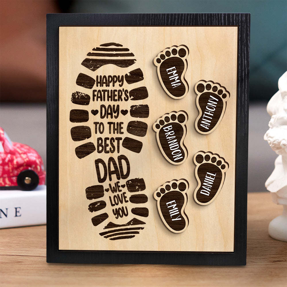 Personalized Footprints Wooden Frame Custom Family Member Names Father's Day Gift - auphotoblanket