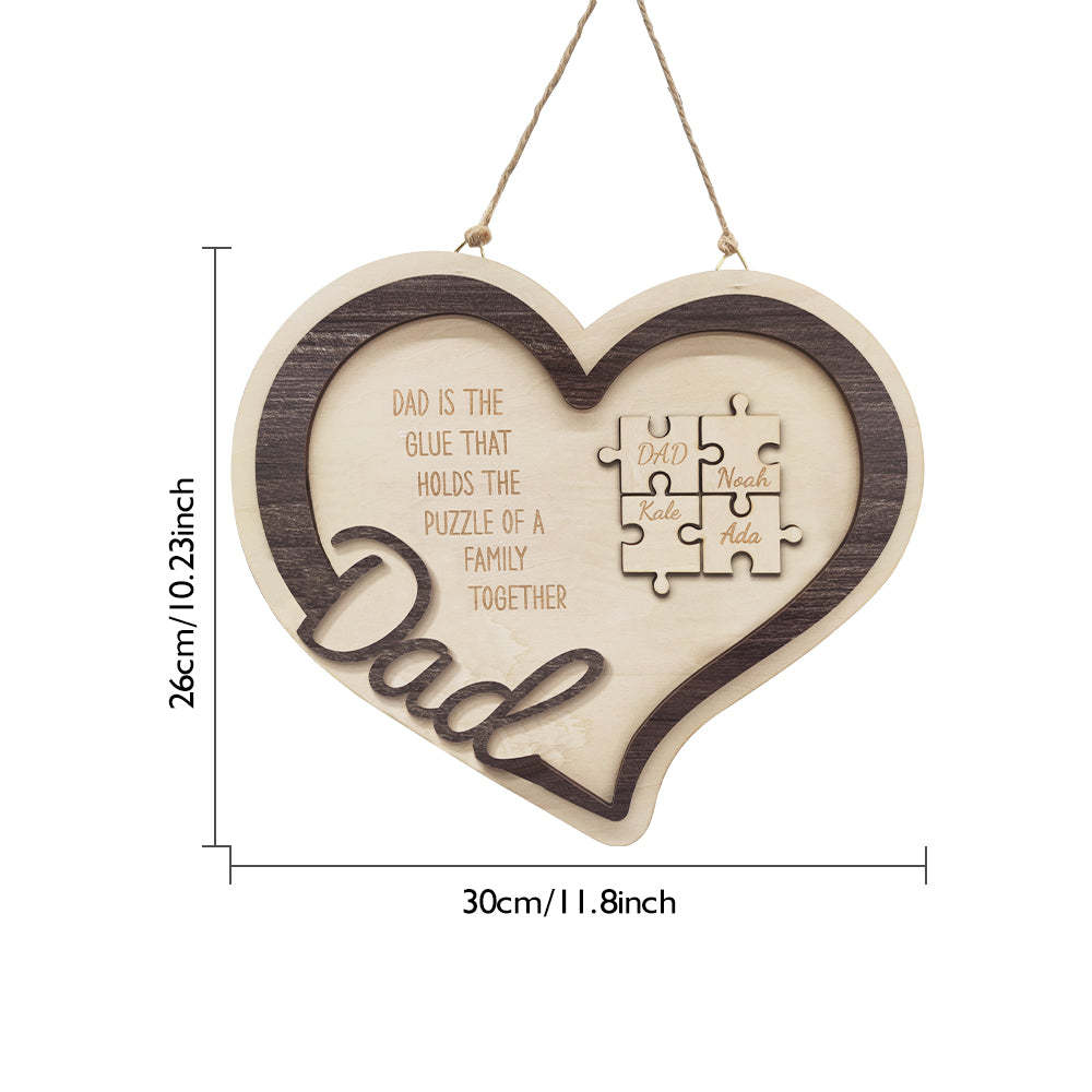 Personalized Wooden Heart Puzzle Sign Father's Day Gift for Dad - auphotoblanket