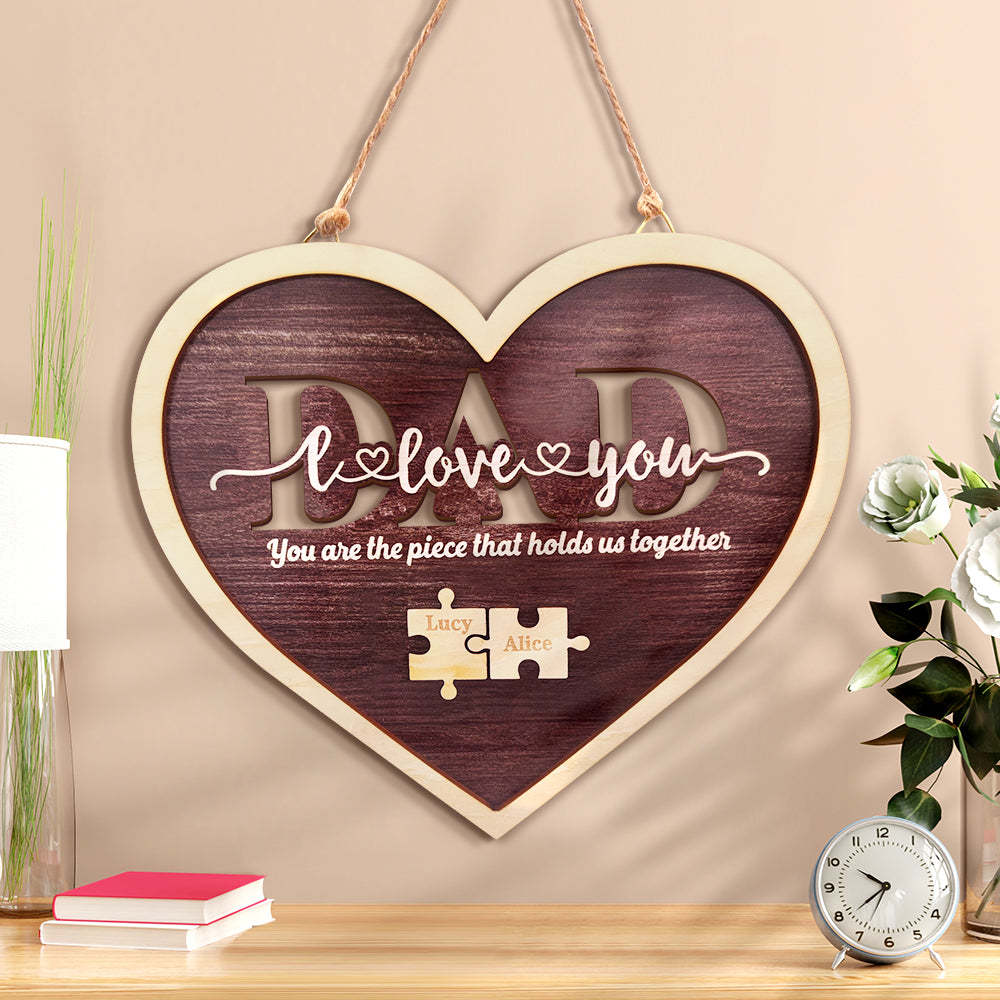 Personalized Dad Heart Puzzle Plaque You Are the Piece That Holds Us Together Father's Day Gift - auphotoblanket