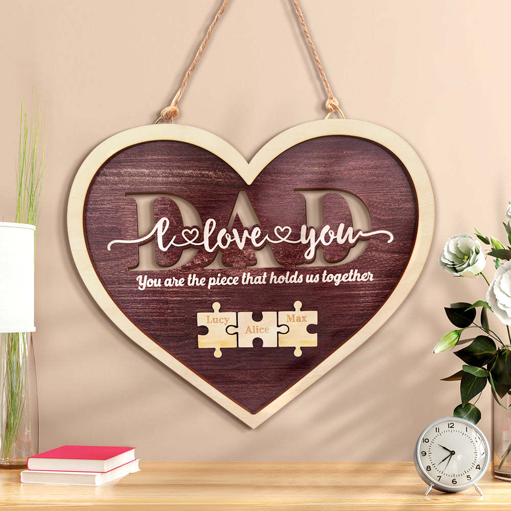 Personalized Dad Heart Puzzle Plaque You Are the Piece That Holds Us Together Father's Day Gift - auphotoblanket