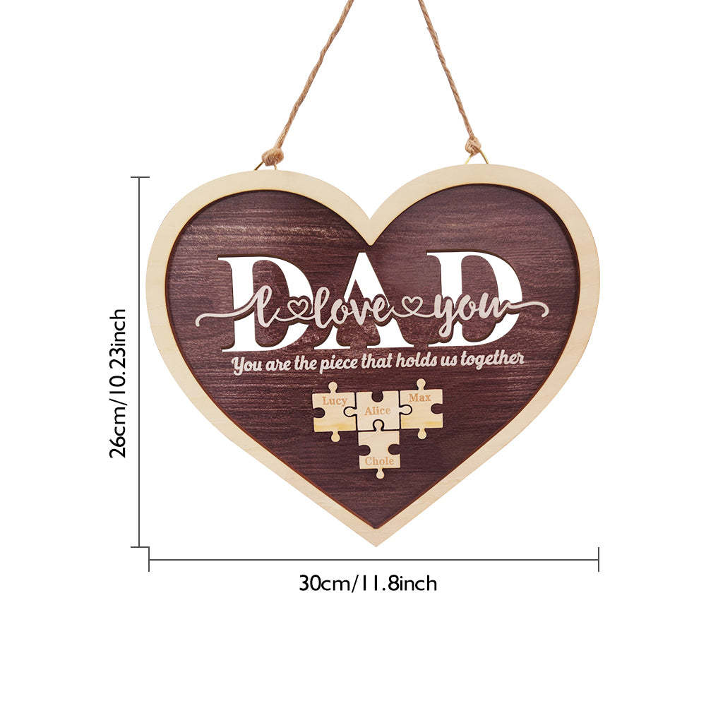 Personalized Dad Heart Puzzle Plaque You Are the Piece That Holds Us Together Father's Day Gift - auphotoblanket
