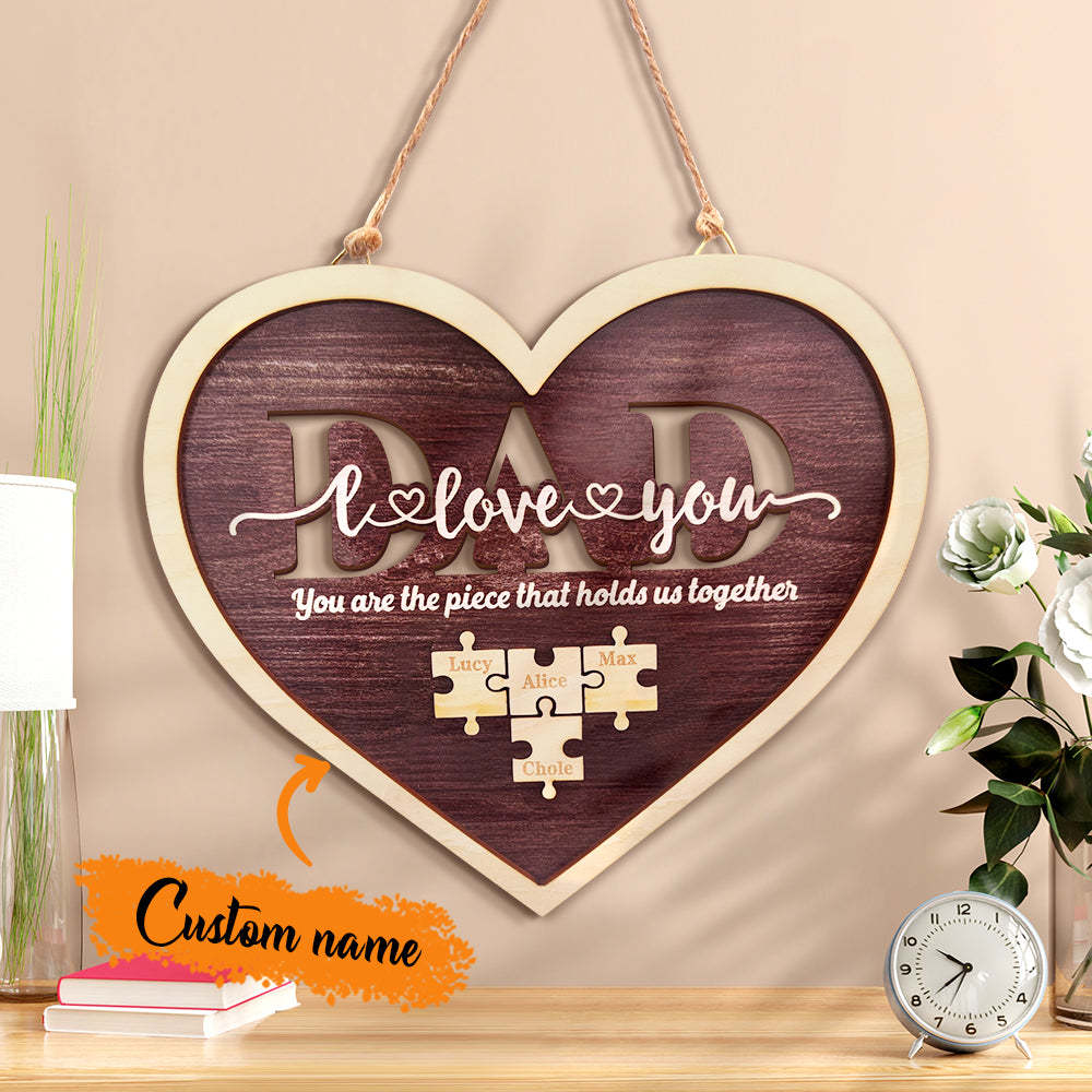 Personalized Dad Heart Puzzle Plaque You Are the Piece That Holds Us Together Father's Day Gift - auphotoblanket