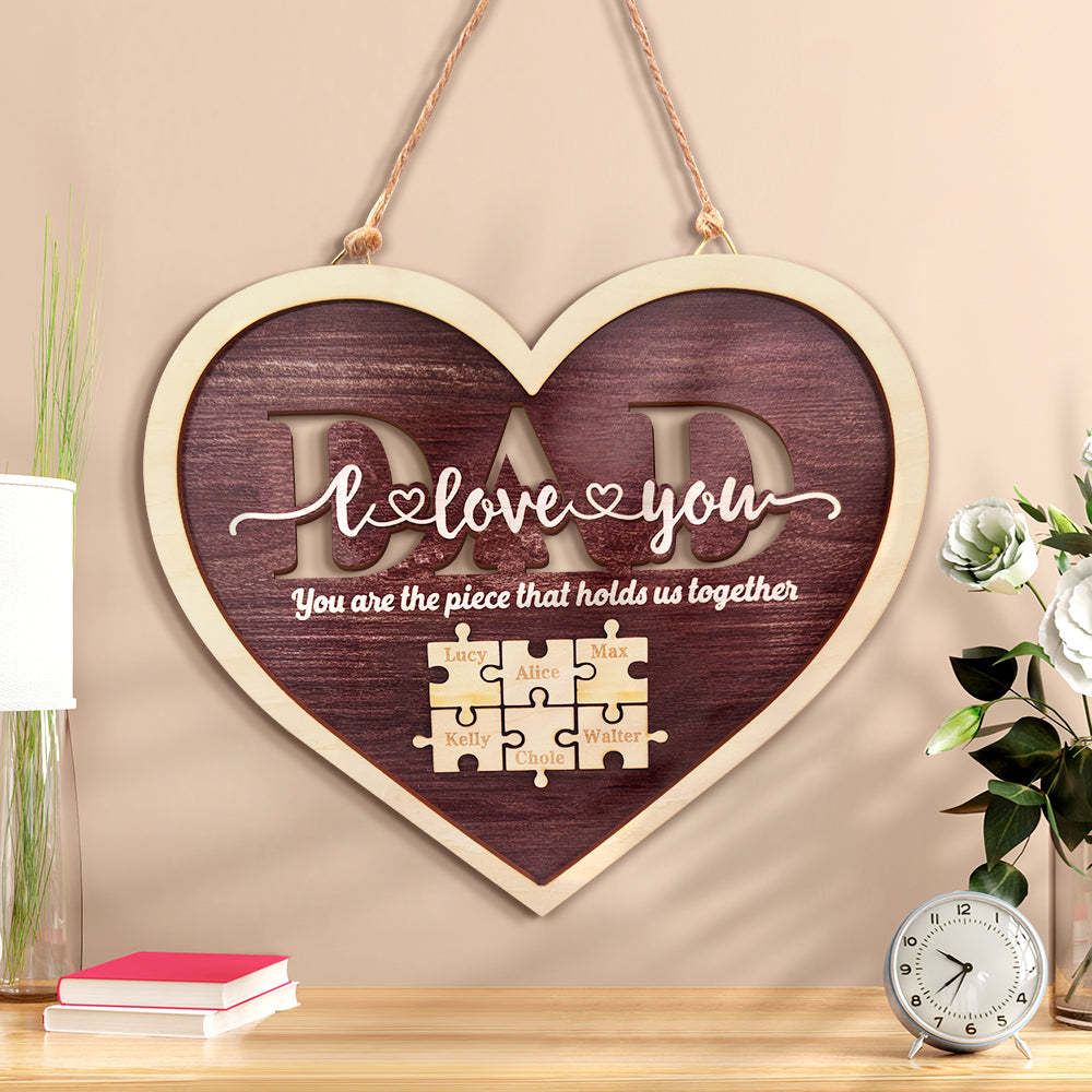 Personalized Dad Heart Puzzle Plaque You Are the Piece That Holds Us Together Father's Day Gift - auphotoblanket