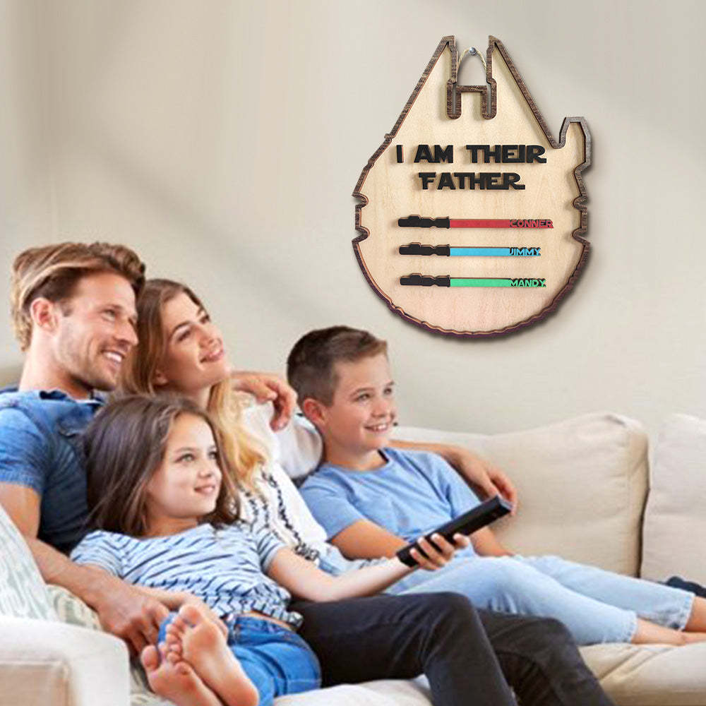 Personalized Light Saber Plaque I Am Their Father Wooden Sign Father's Day Gift - auphotoblanket