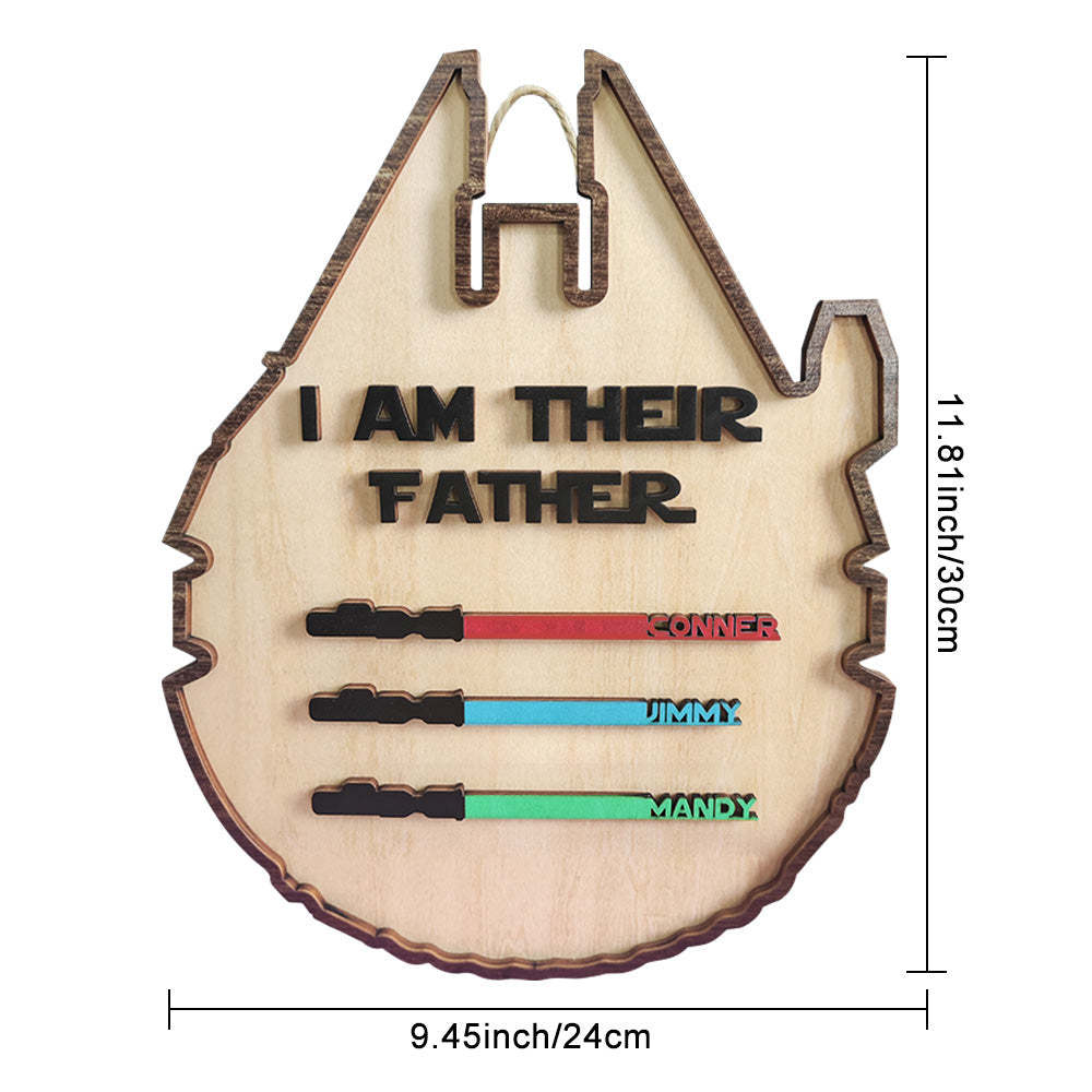 Personalized Light Saber Plaque I Am Their Father Wooden Sign Father's Day Gift - auphotoblanket