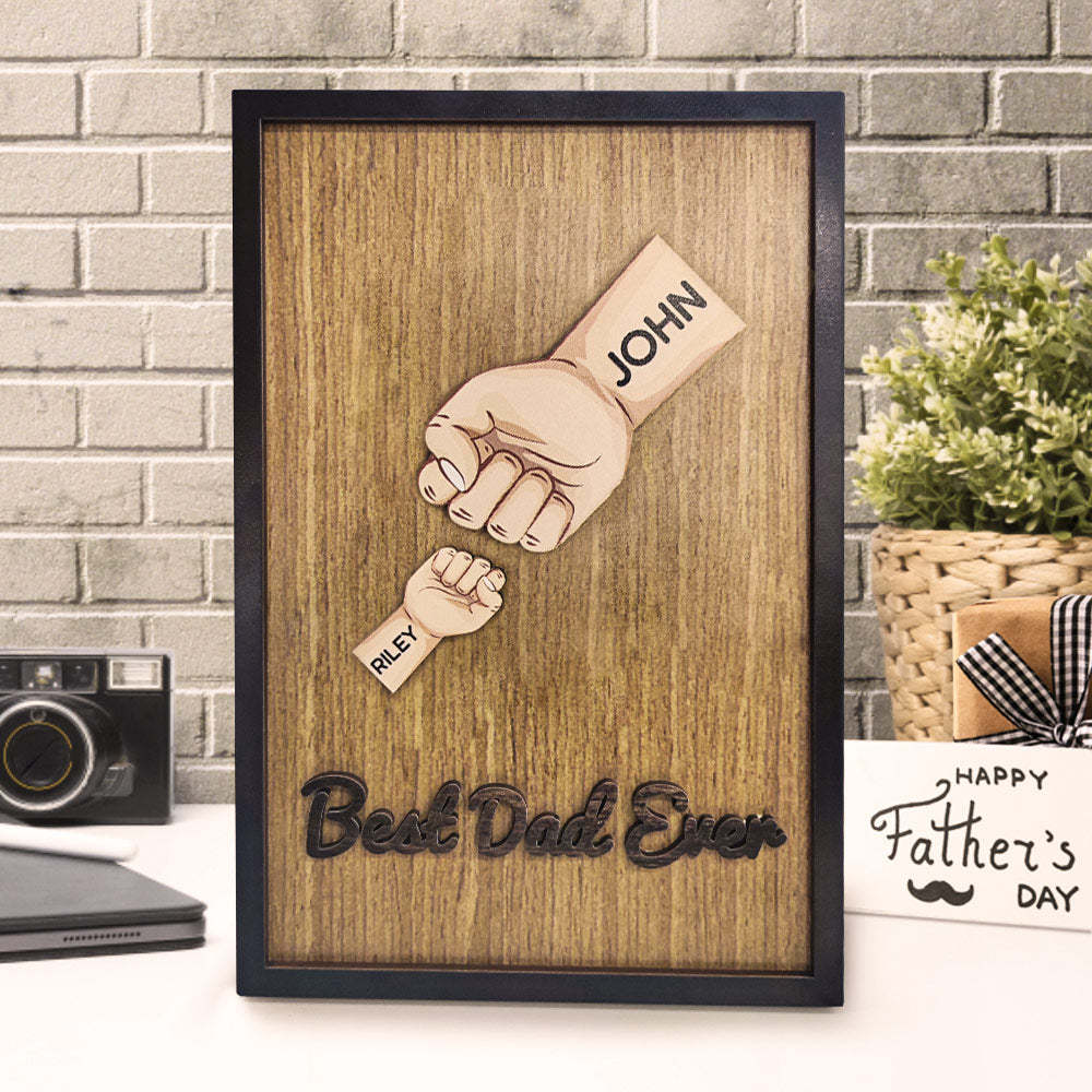 Personalized Father's Day Fist Bump Sign with Name Wooden Plaque Decor Gift for Dad - auphotoblanket
